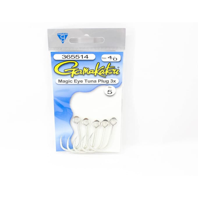 Gamakatsu 365514 Tonijnplug Magic Eye Hook 3X Maat 4/0, 5 per verpakking (3076) white
