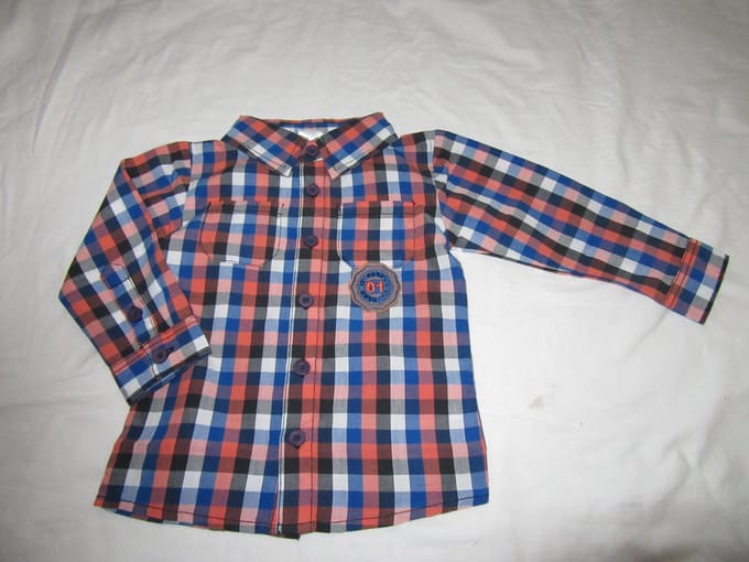 dirkje , jongens , overhemd , geruit, blauw /orange , 80 - 12 maand