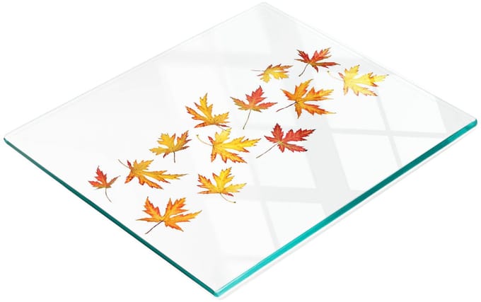 Decoratieve glazen serveerplank voor snacks, herfstbladeren, 60x52 cm