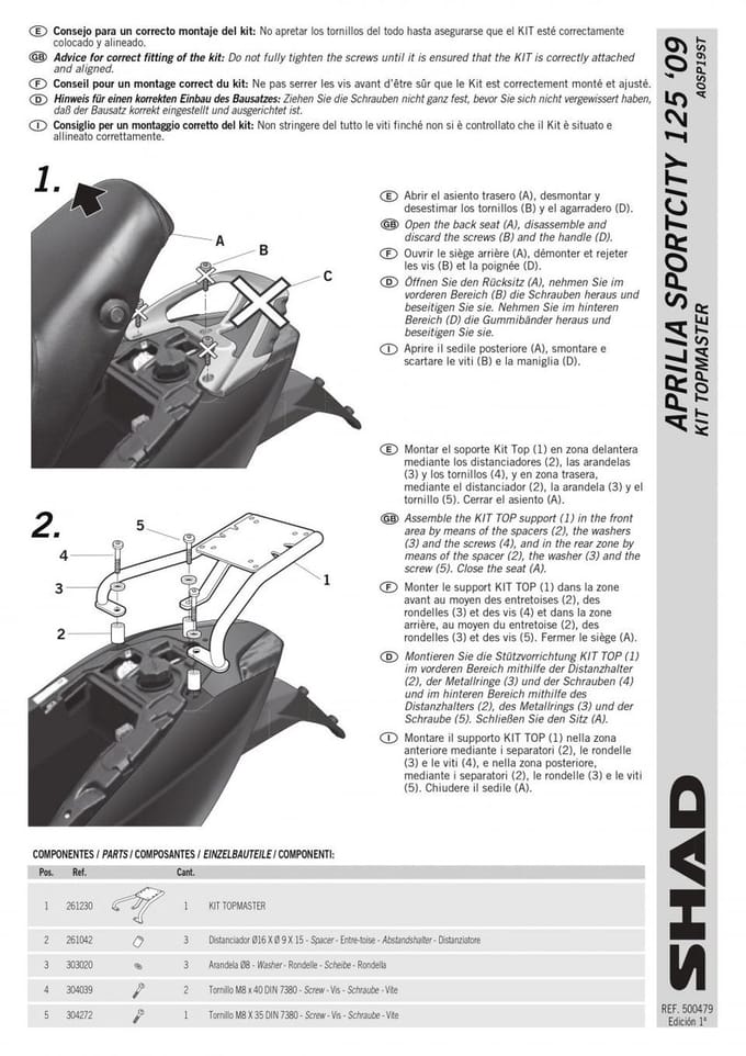 Topkofferdrager Shad voor Scooter Aprilia 50 Sportcity One 2010 Nieuw