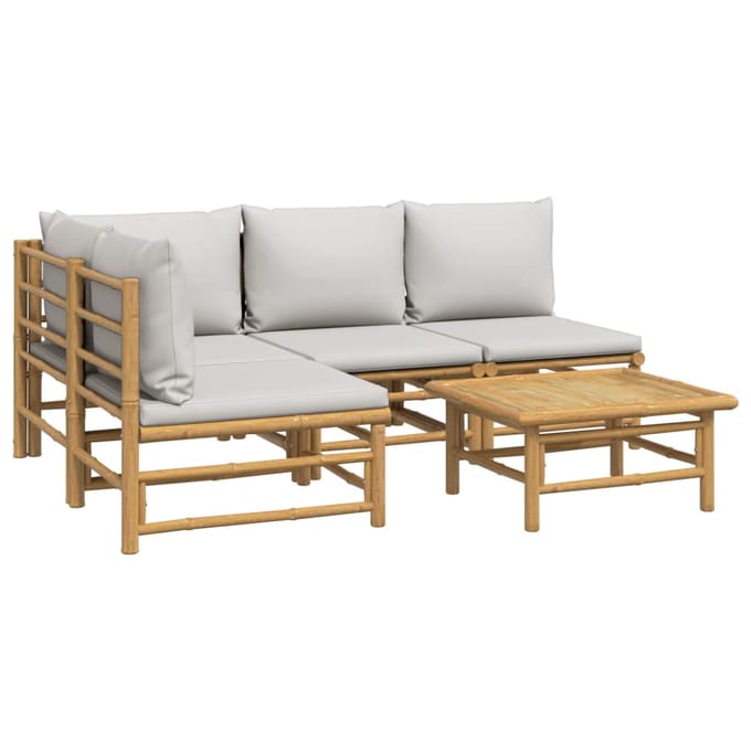 vidaXL - 5-delige - Loungeset - met - kussens - bamboe - lichtgrijs