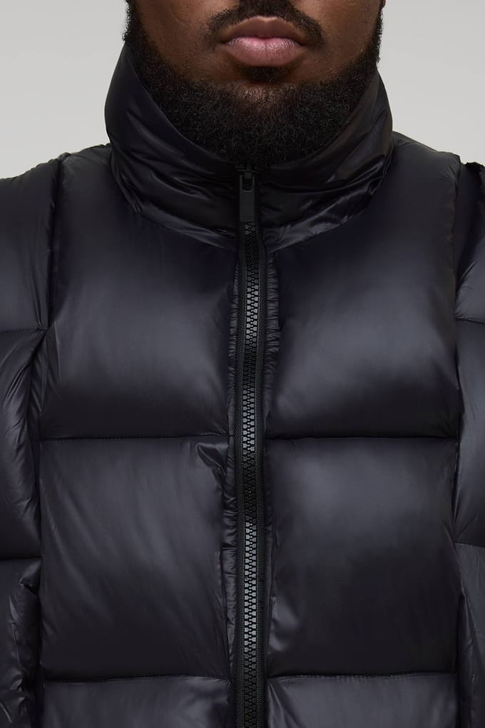 Plus High Shine Weft Oversized Funnel Neck Gilet | Black | Size 2XL