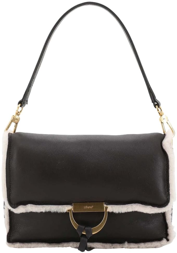 abro schoudertas Leather Shearling Reversible Shoulder Bag Temi Dark Brown / White donkerbruin