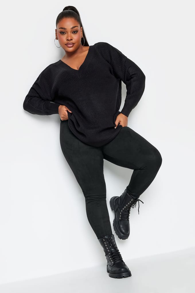 Yours Suède Legging Met Hoge Taille In Zwartsize 48
