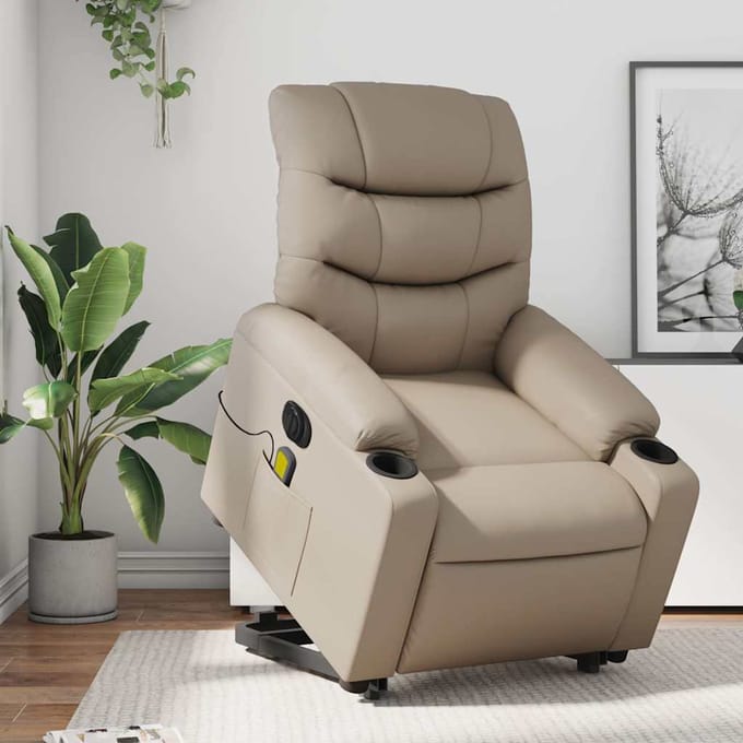 vidaXL - Sta-op-massagestoel - elektrisch - kunstleer - cappuccinokleurig