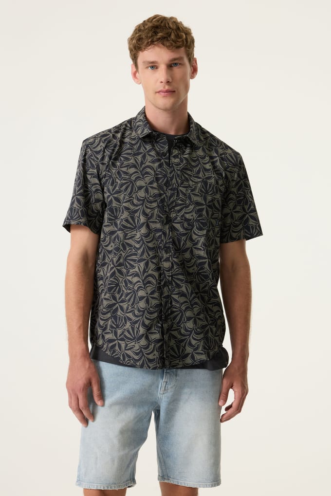 GARCIA Heren Print Overhemd Blauw Korte mouw