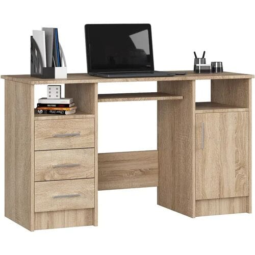 Akord Bureau ANA met 3 Laden / Computerbureau / Computer Tafel / Bureautafel / Sonoma Eik / 124 x 77 x 52 cm