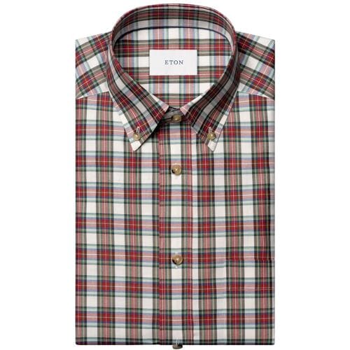 Eton Overhemd Allover Multi Tartan Plaid Check Button-Down Organic Cotton Rood-Multi / male