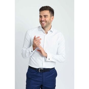 Suitable Overhemd Twill Dubbel Manchet Print Wit - Maat 38 - Heren - Overhemden Formeel
