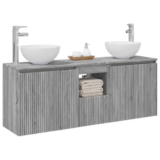 vidaXL - Badkamerkast - set - 3 - st - Grijs - Sonoma - 129 - x - 41 - x - 80 - cm
