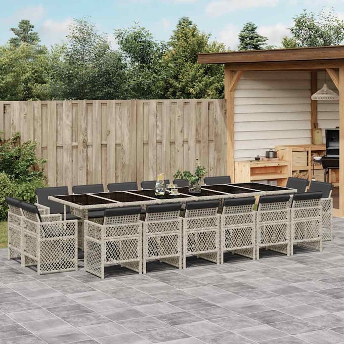vidaXL - 17-delige - Tuinset - met - kussens - poly - rattan - lichtgrijs