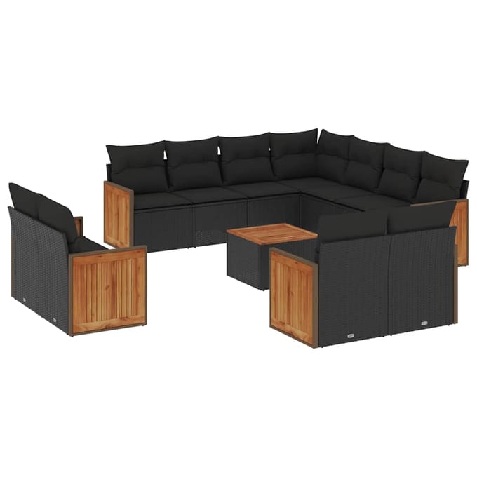 vidaXL - 12-delige - Loungeset - met - kussens - poly - rattan - zwart