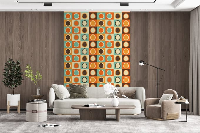 Behang - Fotobehang Retro - Patronen - Ei - Breedte 155 cm x hoogte 240 cm