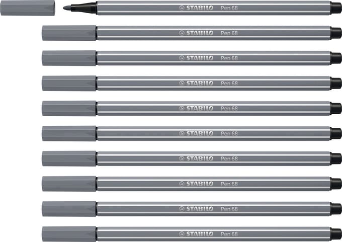 STABILO Pen 68 - premium Viltstift - Donker Grijs - Doos 10 stuks