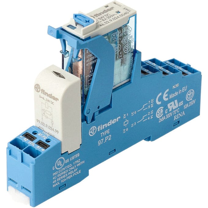 Finder 24V DC Dual Interface Relais Met LED Indicator - 4C.P2.9.024.0050