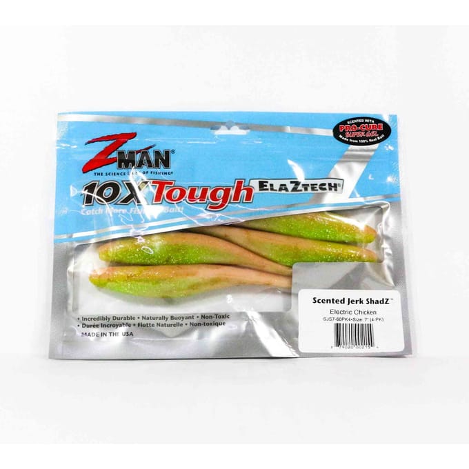 Zman Soft Lure Jerk ShadZ Geparfumeerd 7 Inch 4/Pack Elektrische Kip (2154)
