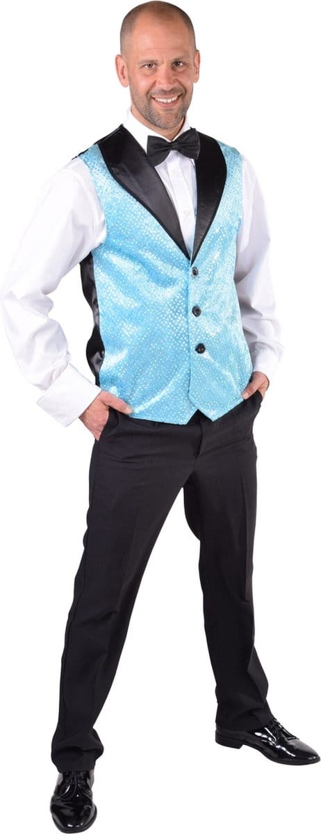 Gilet pailletten turquoise heren - Maat XS/S