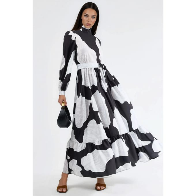 Maxi-jurk met strikdetail en halve turtleneck