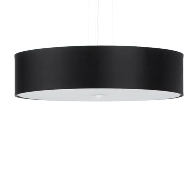 Kroonluchter SKALA 50 met trommelkap van stof en glas - Sollux Lighting - IP20 - Zwart stof/glas/staal behuizing - 50 x 50 x 102 cm - 5 x E27 LED, exclusief lichtbron - 5 x 15 W - Minimalistische kroonluchter voor woonkamer, slaapkamer en eetkamer