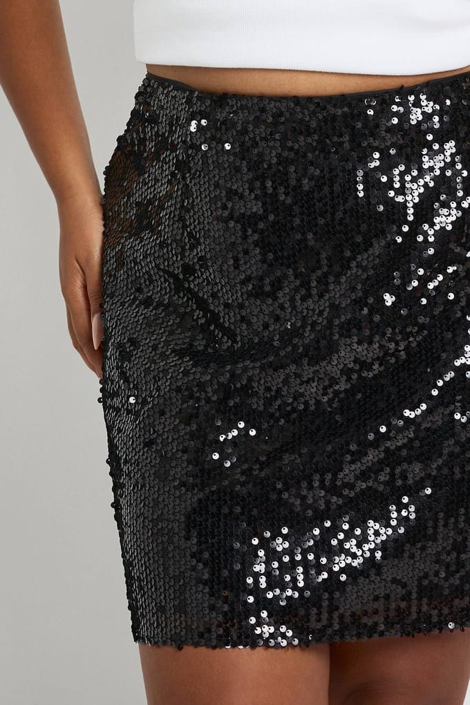 boohoo Dames Plus doorzichtige pailletten minirok | Black | Maat: 28