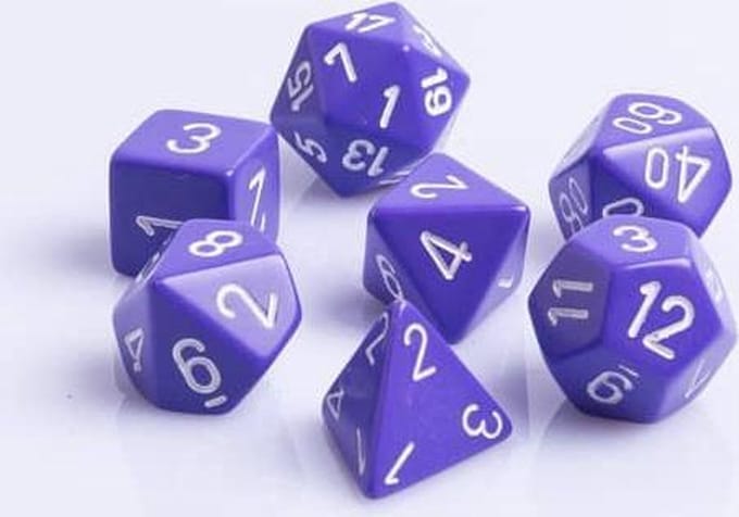 7-delige Polydice / dobbelstenen Set voor Dungeons & Dragons | Paars met Wit