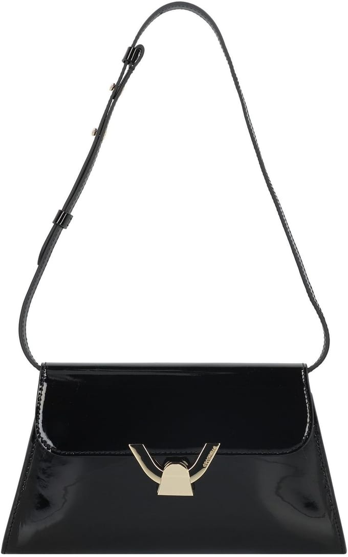 COCCINELLE Leren Schoudertas Avondtas Dew Patent Shoulder Bag Noir Zwart
