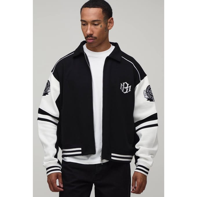 Boxy Fit Varsity Jack Met Kraag En Colour Block Design | Black | Size Small