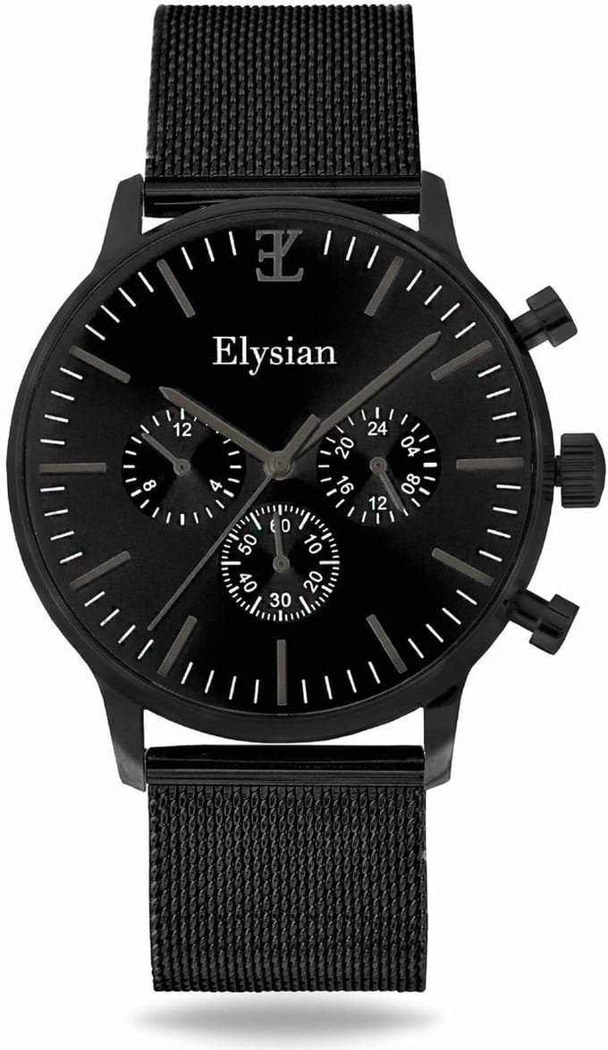 Elysian Heren horloge Zwart 43mm - Mesh - Saffierglas - 5ATM Waterdicht