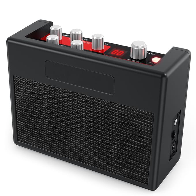 POCKAMP Draagbare Gitaarversterker Amp 5 Watt Ingebouwde Multi-effecten 80 Drumritmes Ondersteuning EU Plug black
