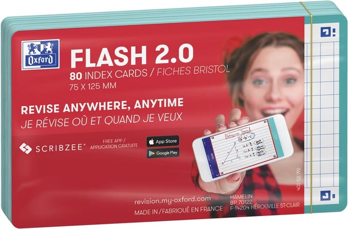 Oxford Flash 2.0 - Flashcards - Geruit 5mm - A7 - Mint Groene rand - 80 stuks