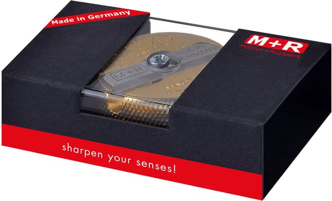 M+R dubbele-puntenslijper, van messing, rond, in cadeauverpakking - MR-06020000