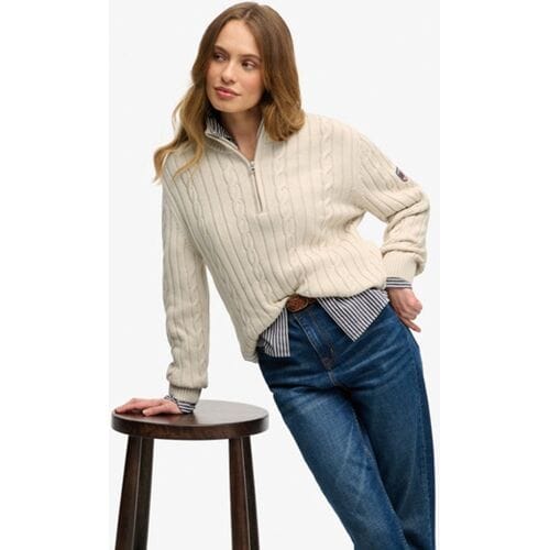 Superdry Cable Half Zip Trui Beige Grootte: 38