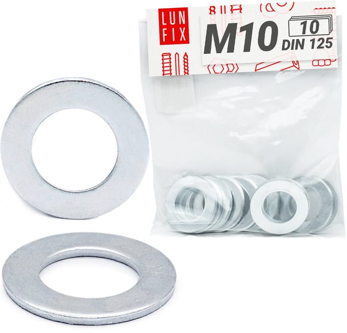 LUN FIX - Platte sluitring M10 verzinkt DIN 125 - 10 Stuks