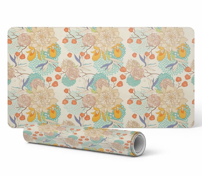 Beschermende bureauonderlegger met retro bloemenprint 120x60 cm