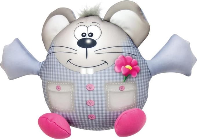 Bino Knuffelmuis Junior 23 Cm Polyester Grijs/lichtblauw/roze
