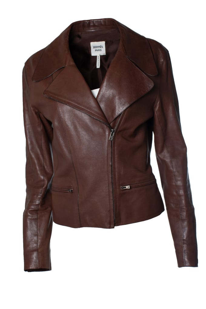 Hermès, leren motorjack in bruin