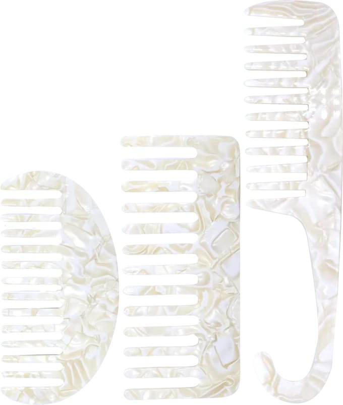 YUBBI Brede Haarkam Set - Grove Douche Kam - Wet Comb - Wide Tooth Comb - 3 Stuks - Wit