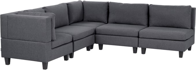 UNSTAD - 5-zitsbank modulair - Donkergrijs - Rechtszijdig - Polyester