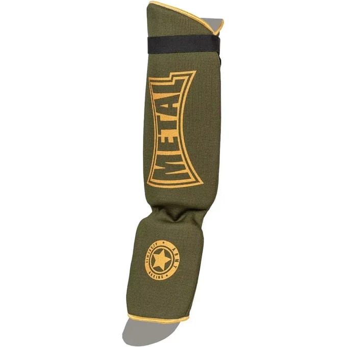 Thaiboks scheenbeschermers + katoenen voet Metal Boxe Military