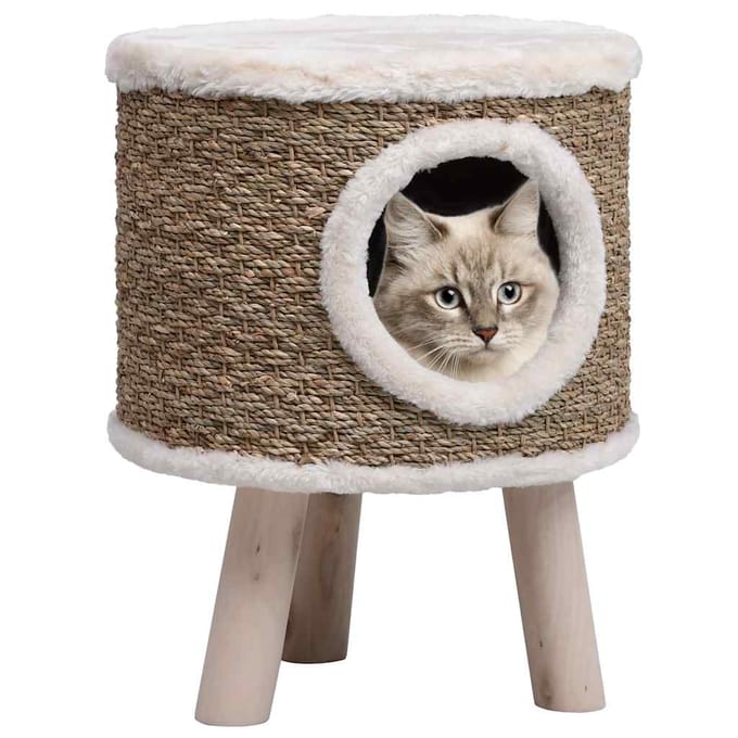 vidaXL - Kattenhuis - met - houten - poten - 41 - cm - zeegras
