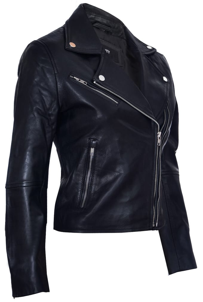 Dames leren retro bikerjack-Madeley