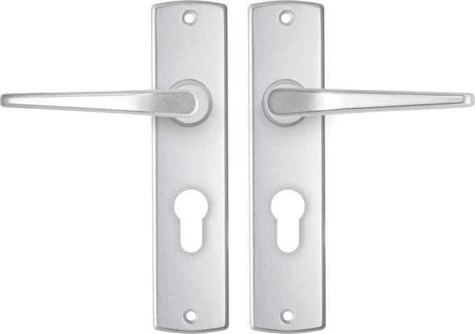 AXA Binnendeurbeslag set (Curve) Aluminium: Kruk (model Duim) op schild met cilindergat PC55