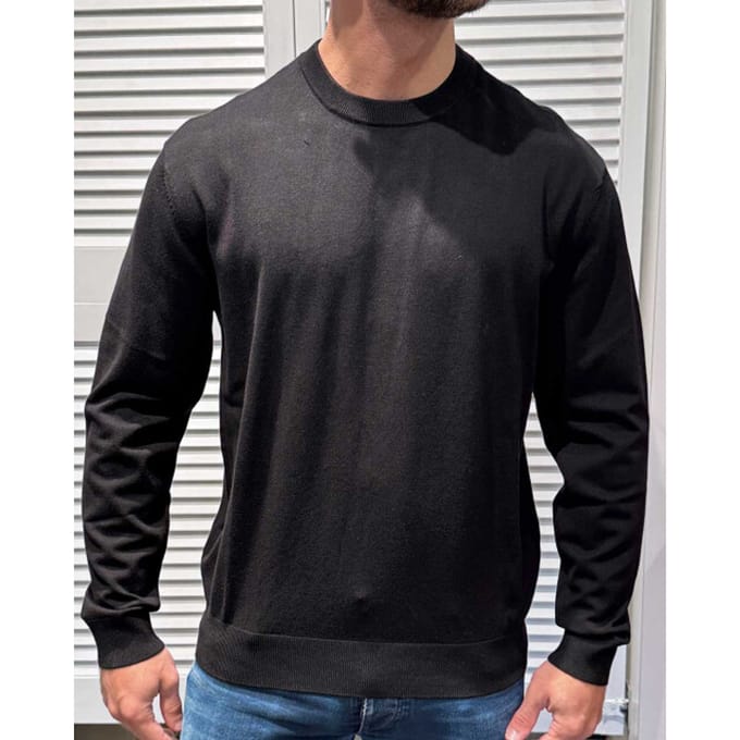 Round Neck Long Sleeve Knit Sweater - Black Sweaters