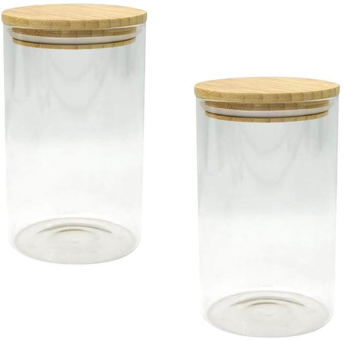 Fackelmann 9342650 Set Bewaarbakjes van glas, 1,15 liter, luchtdichte bamboedeksel, bulkopslagdoos, Glas, Bamboe, 10 x 17 cm