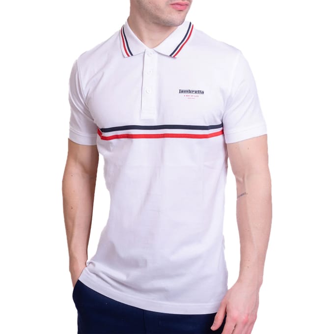 Lambretta Heren Classic SS24 Strepen Polo Shirt (Wit)