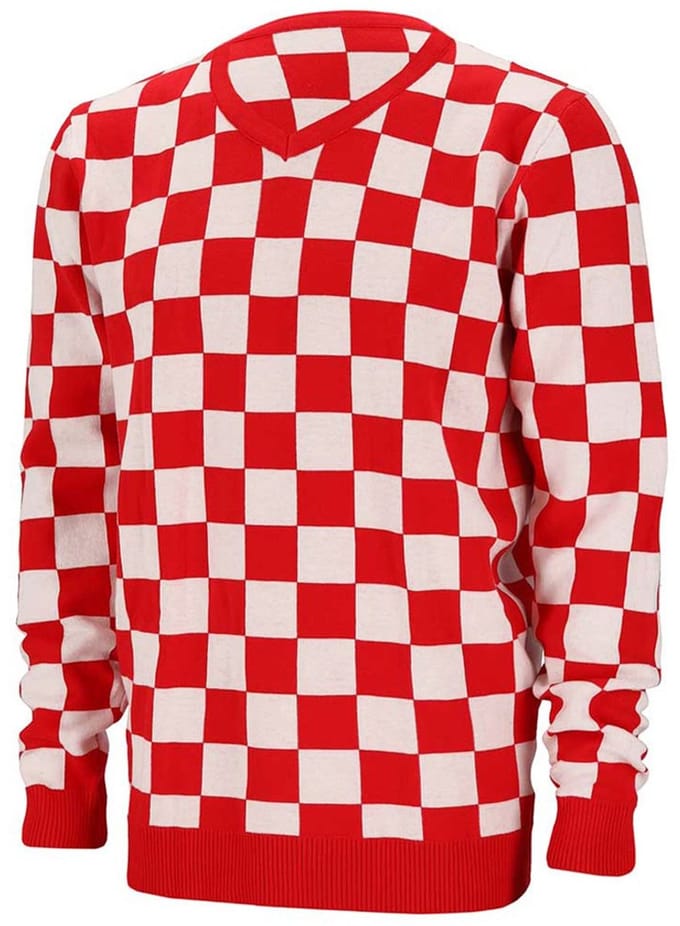Gebreide Trui Brabant Rood/Wit Geblokt - Maat M