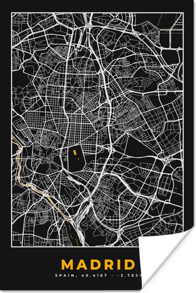 Poster Madrid - Goud - Plattegrond - Stadskaart - Kaart - 20x30 cm