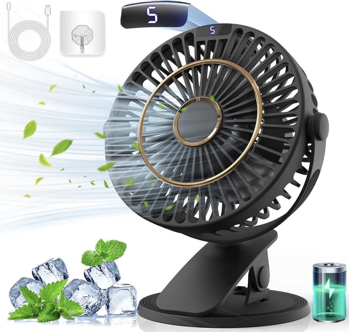 Ventilator - Bureau Ventilator - Oplaadbaar USB - 720° Rotatie - 5 Snelheden - Draagbaar - Zwart