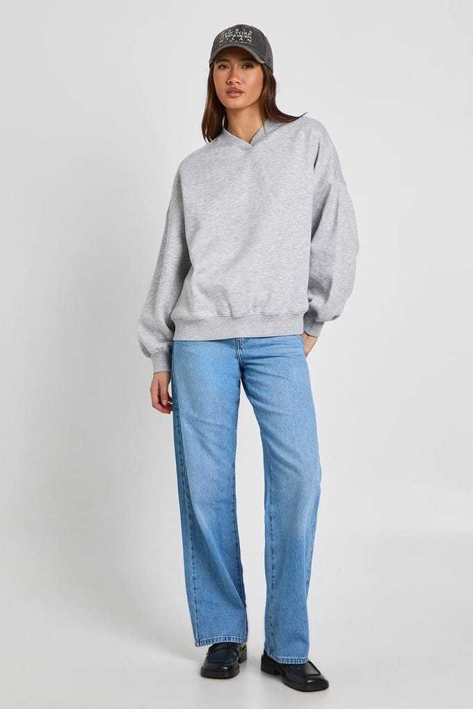 boohoo Dames V-Hals Oversized Sweatshirt | Grey Marl | Maat: Medium