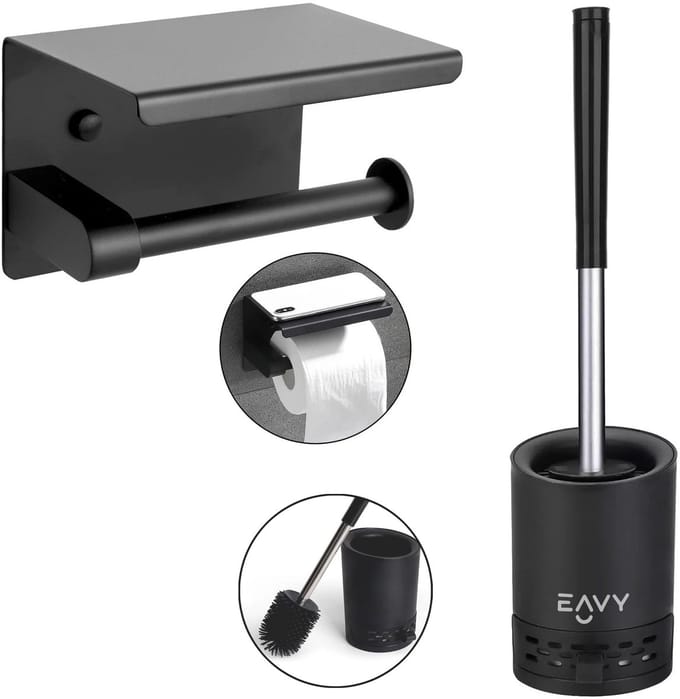 EAVY - WC Rolhouder met Plankje - Toiletborstel - Bundel - Zwart